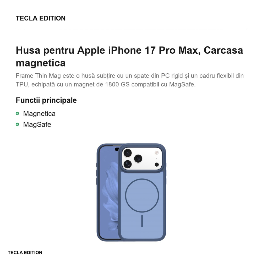 Husa Frame Thin Mag pentru Apple iPhone 17 Pro Max, Carcasa magnetica, Albastru inchis [2]