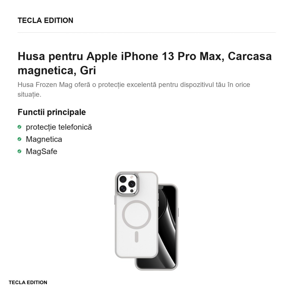Husa Frozen Mag pentru Apple iPhone 13 Pro Max, Carcasa magnetica, Gri [2]