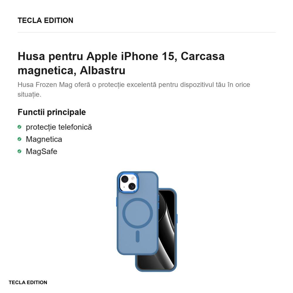 Husa Frozen Mag pentru Apple iPhone 15, Carcasa magnetica, Albastru [2]