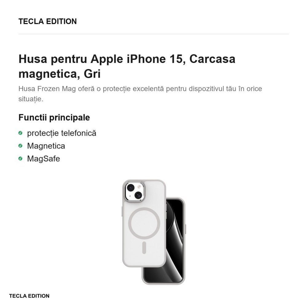 Husa Frozen Mag pentru Apple iPhone 15, Carcasa magnetica, Gri [2]