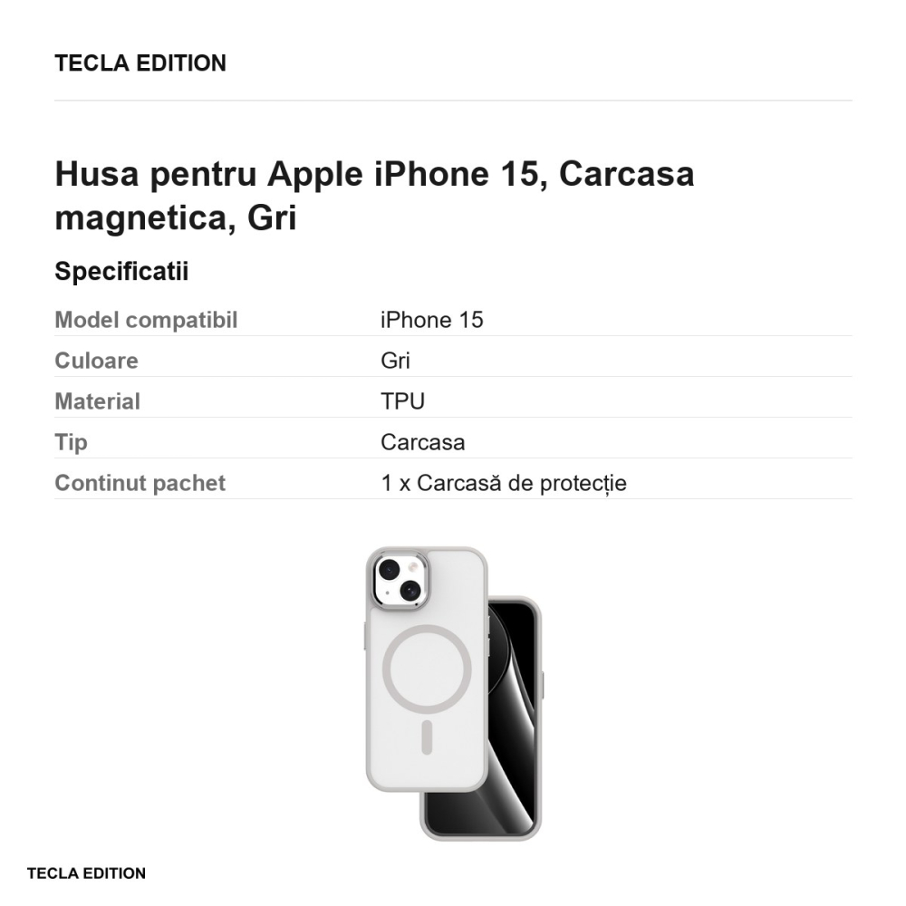 Husa Frozen Mag pentru Apple iPhone 15, Carcasa magnetica, Gri [3]