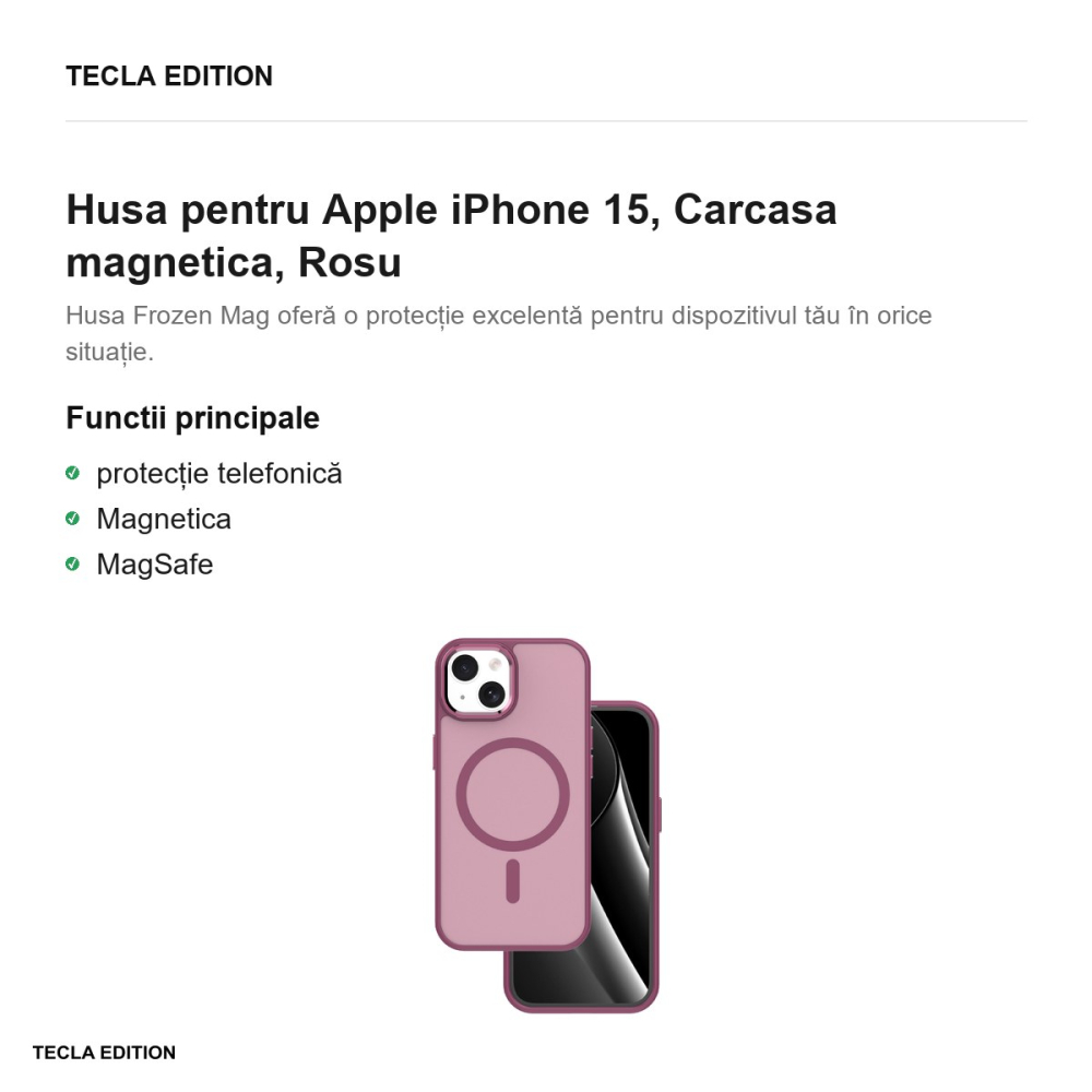 Husa Frozen Mag pentru Apple iPhone 15, Carcasa magnetica, Rosu [2]