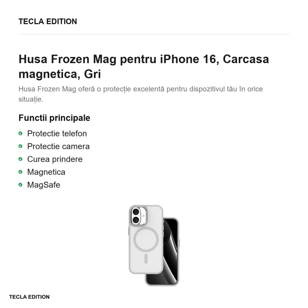 Husa Frozen Mag pentru iPhone 16, Carcasa magnetica, Gri [2]