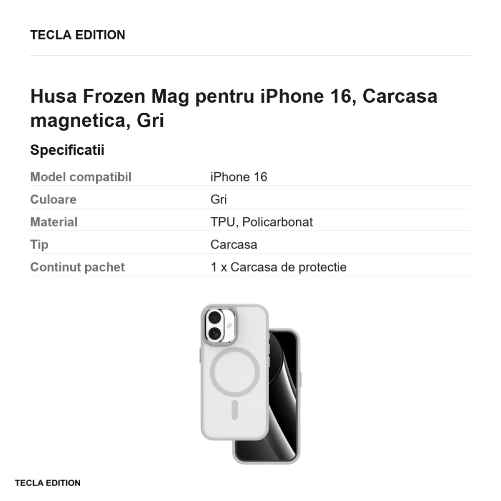 Husa Frozen Mag pentru iPhone 16, Carcasa magnetica, Gri [3]