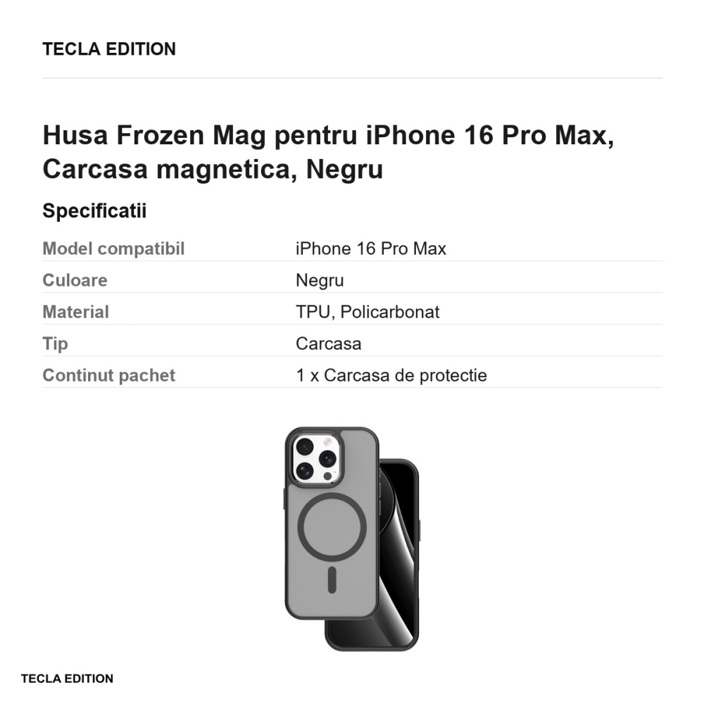 Husa Frozen Mag pentru iPhone 16 Pro Max, Carcasa magnetica, Negru [3]