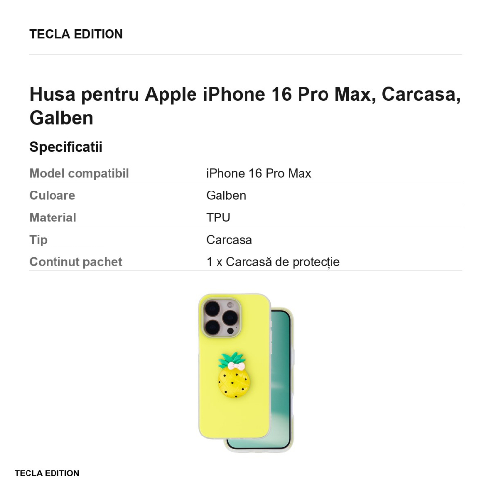 Husa Fruit 2in1 pentru Apple iPhone 16 Pro Max, Carcasa, Galben [3]