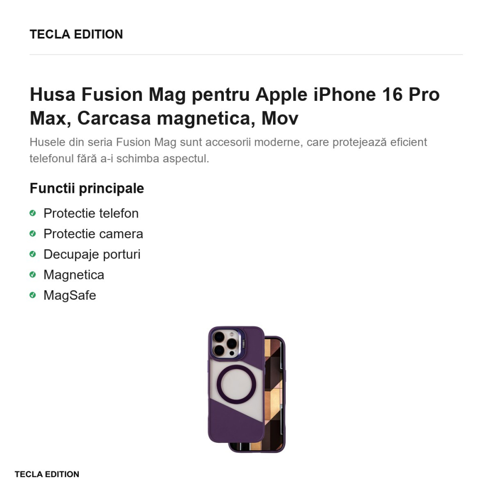 Husa Fusion Mag pentru Apple iPhone 16 Pro Max, Carcasa magnetica, Mov [2]