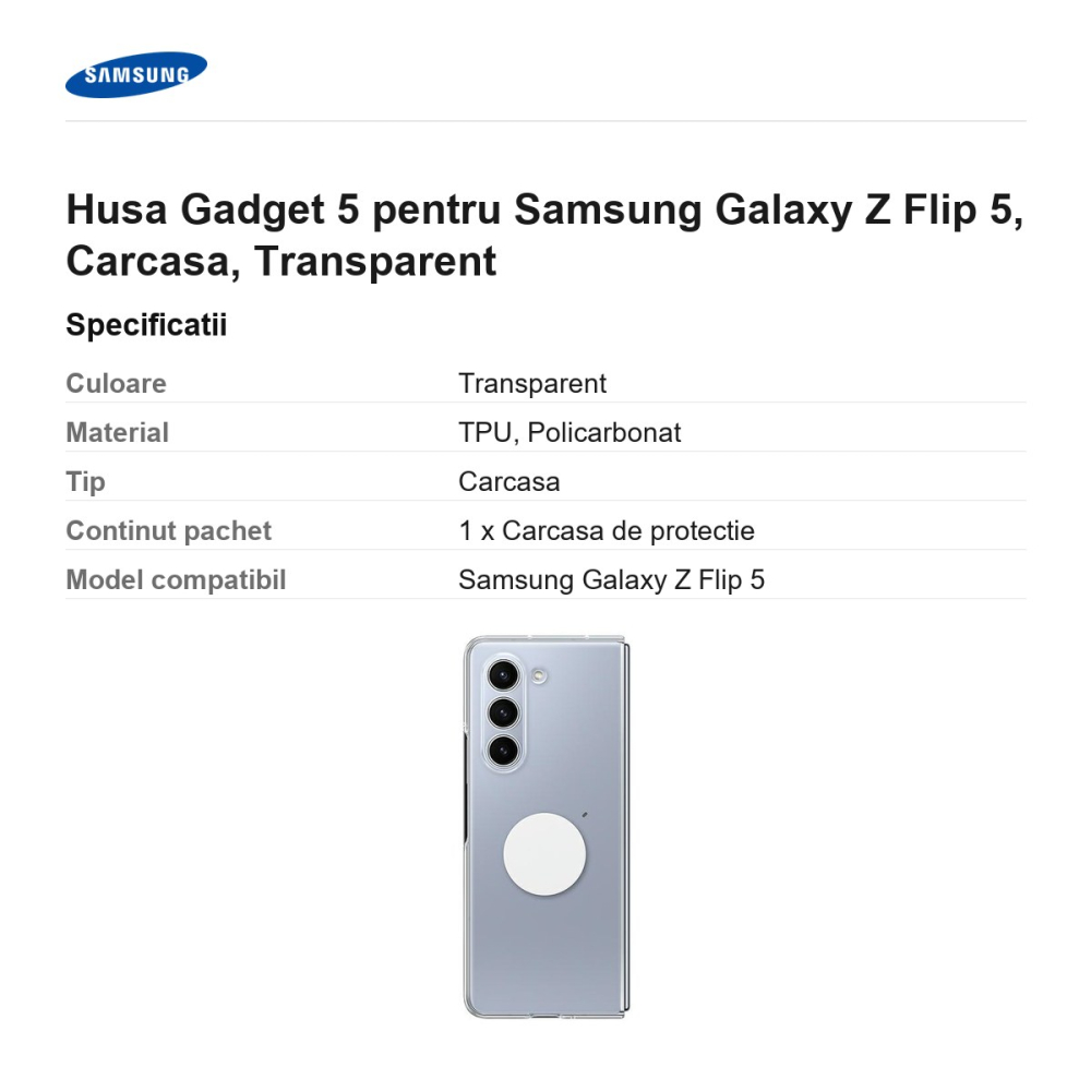 Husa Gadget 5 pentru Samsung Galaxy Z Flip 5, Carcasa, Transparent [3]