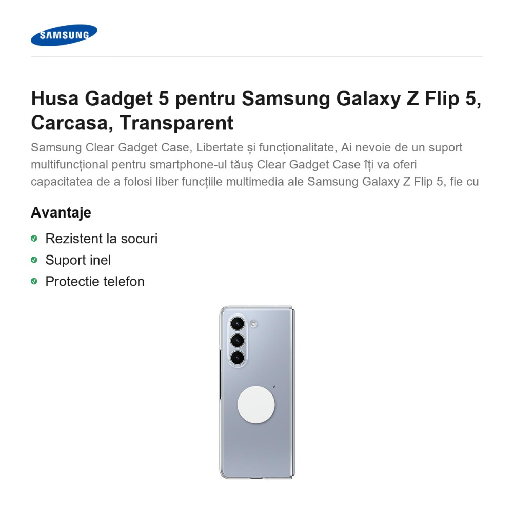 Husa Gadget 5 pentru Samsung Galaxy Z Flip 5, Carcasa, Transparent [2]