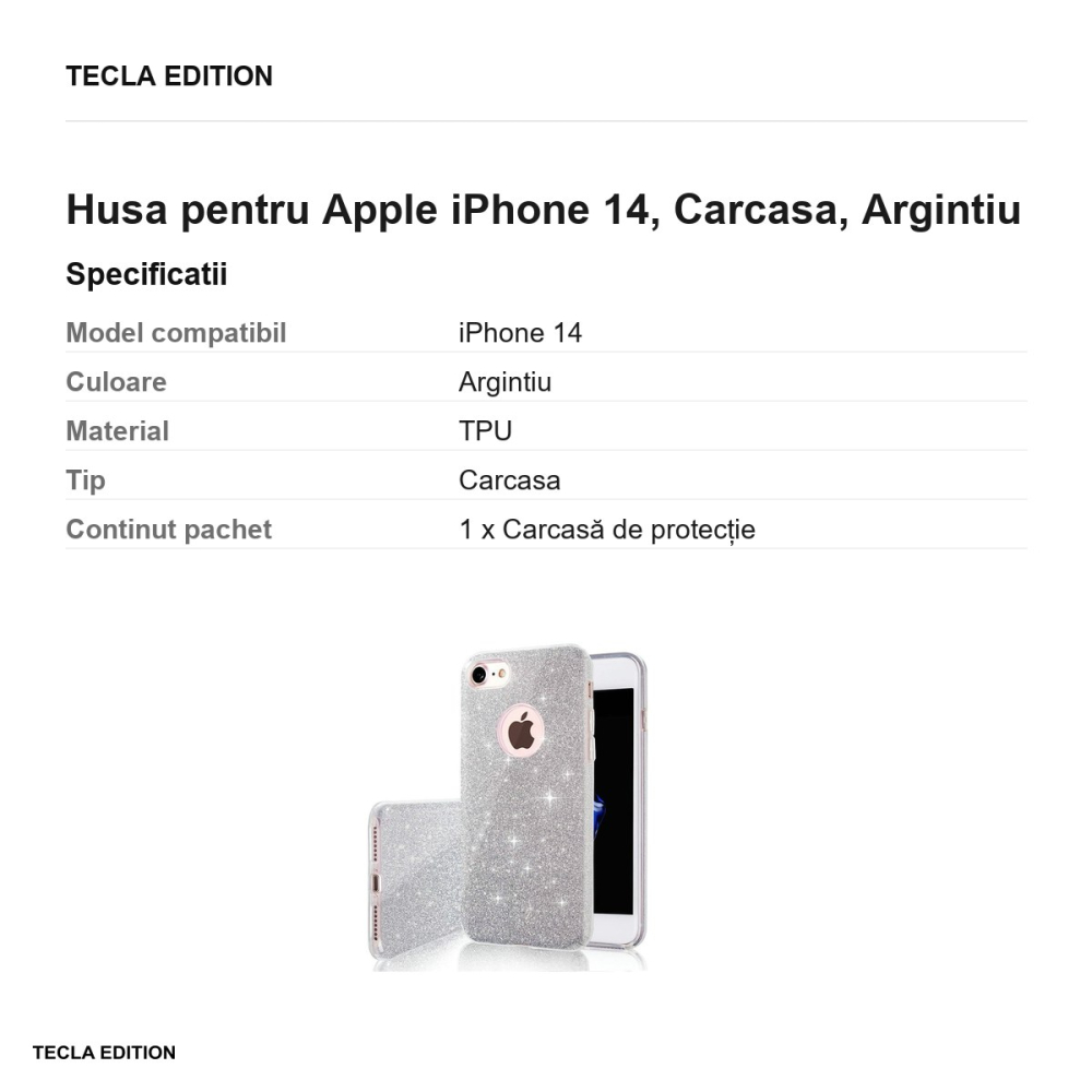 Husa Glitter 3in1 pentru Apple iPhone 14, Carcasa, Argintiu [3]