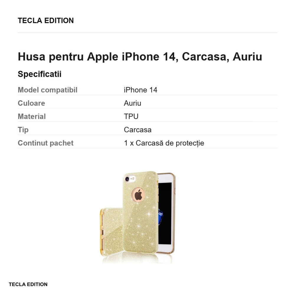 Husa Glitter 3in1 pentru Apple iPhone 14, Carcasa, Auriu [3]