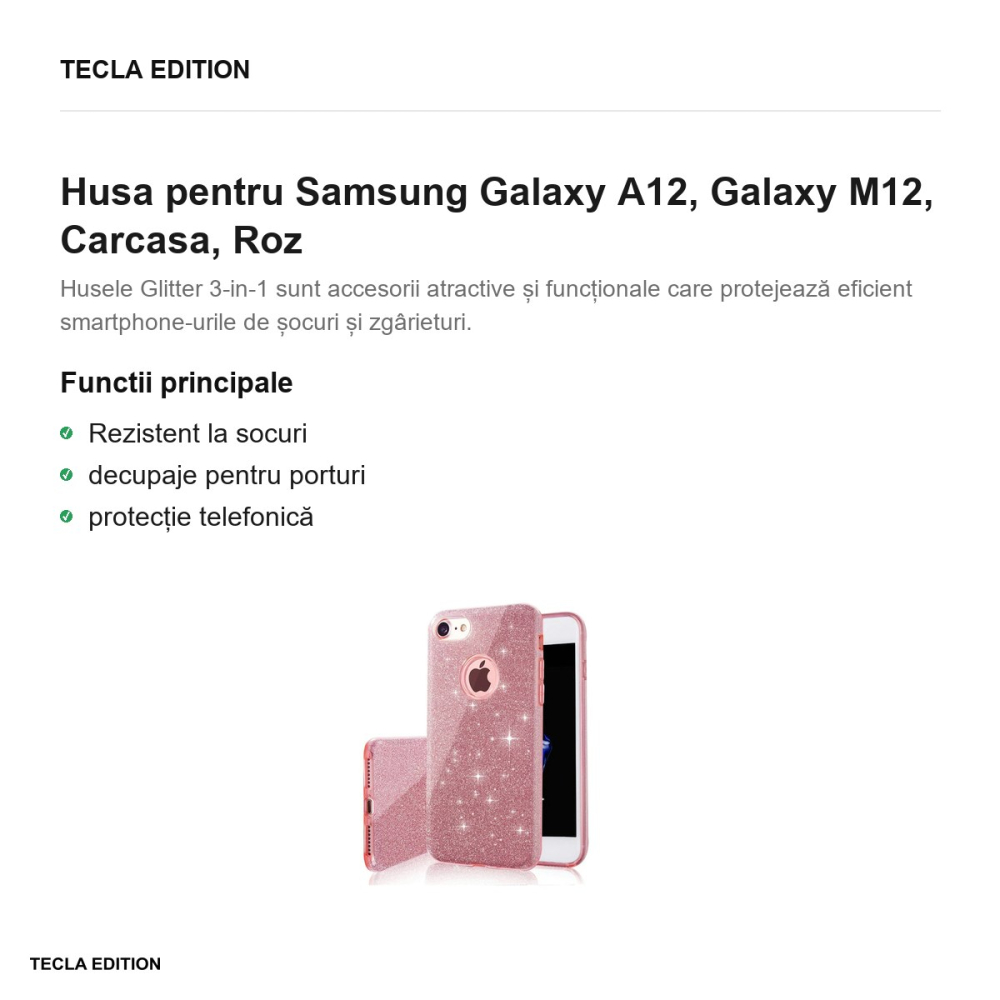 Husa Glitter 3in1 pentru Samsung Galaxy A12, Galaxy M12, Carcasa, Roz [2]