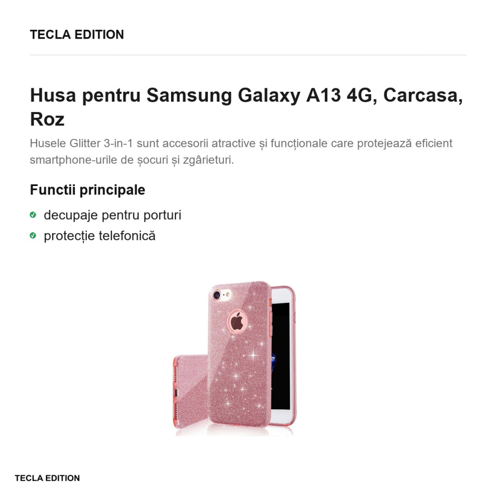 Husa Glitter 3in1 pentru Samsung Galaxy A13 4G, Carcasa, Roz [2]