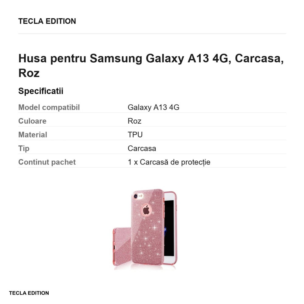 Husa Glitter 3in1 pentru Samsung Galaxy A13 4G, Carcasa, Roz [3]
