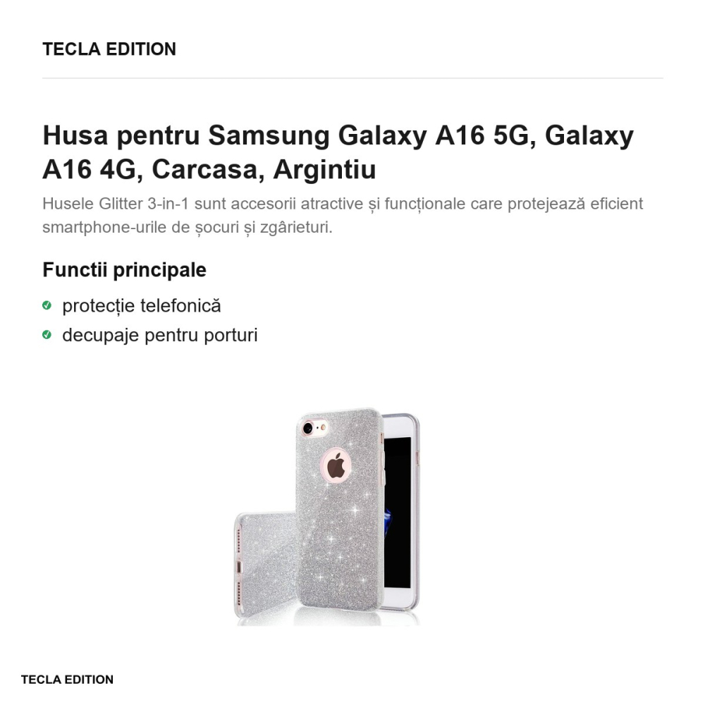 Husa Glitter 3in1 pentru Samsung Galaxy A16 5G, Galaxy A16 4G, Carcasa, Argintiu [2]