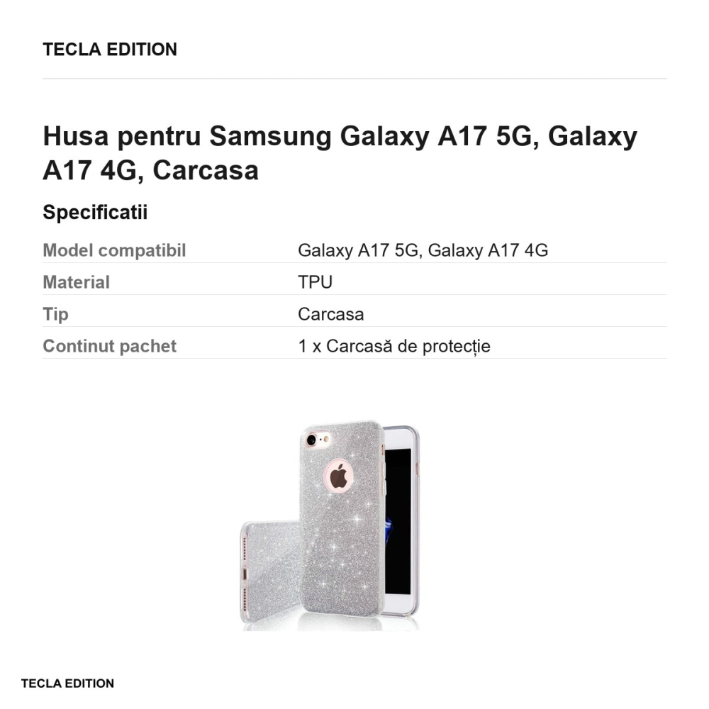Husa Glitter 3in1 pentru Samsung Galaxy A17 5G, Galaxy A17 4G, Carcasa, Argintiu [3]