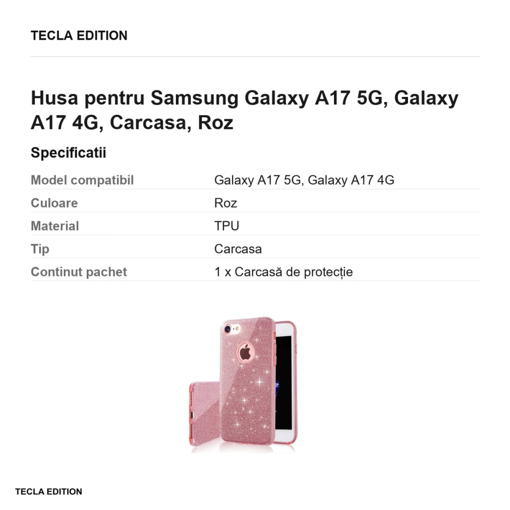 Husa Glitter 3in1 pentru Samsung Galaxy A17 5G, Galaxy A17 4G, Carcasa, Roz [3]