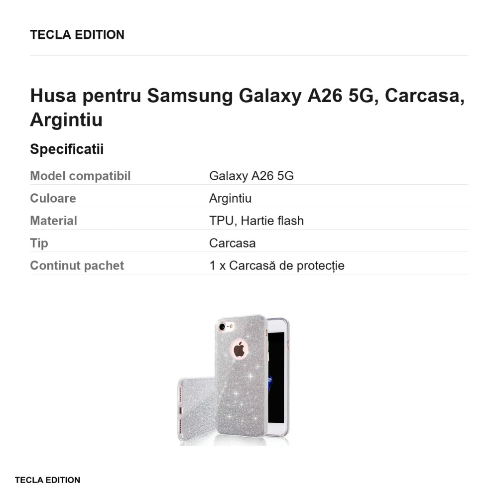 Husa Glitter 3in1 pentru Samsung Galaxy A26 5G, Carcasa, Argintiu [3]