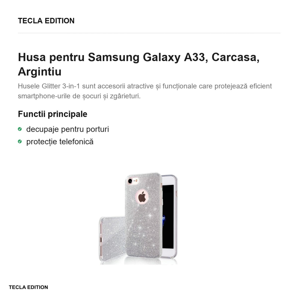 Husa Glitter 3in1 pentru Samsung Galaxy A33, Carcasa, Argintiu [2]