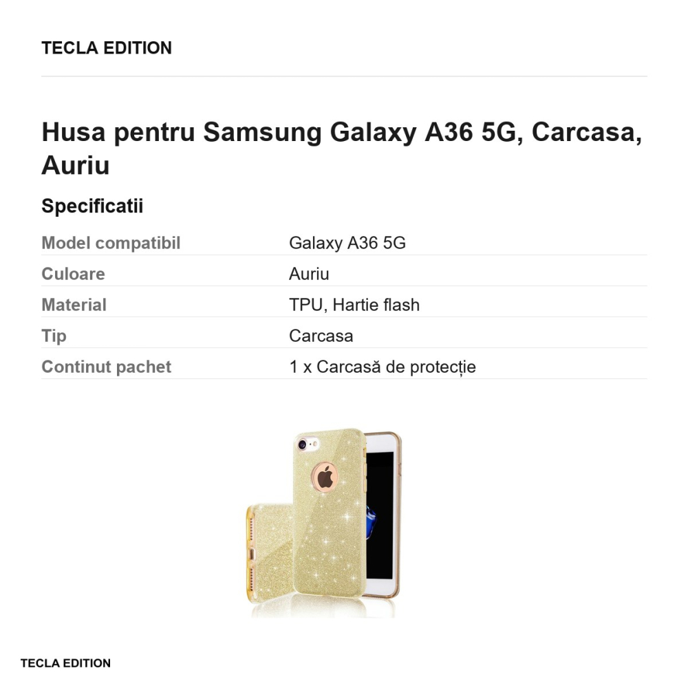 Husa Glitter 3in1 pentru Samsung Galaxy A36 5G, Carcasa, Auriu [3]