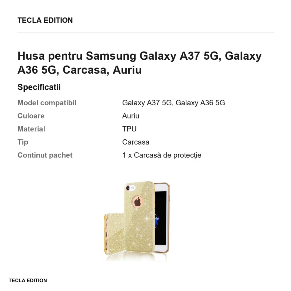 Husa Glitter 3in1 pentru Samsung Galaxy A37 5G, Galaxy A36 5G, Carcasa, Auriu [3]