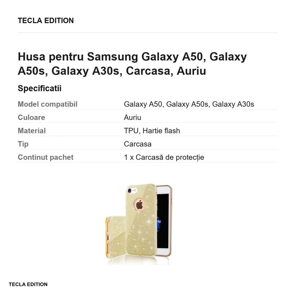 Husa Glitter 3in1 pentru Samsung Galaxy A50, Galaxy A50s, Galaxy A30s, Carcasa, Auriu [3]