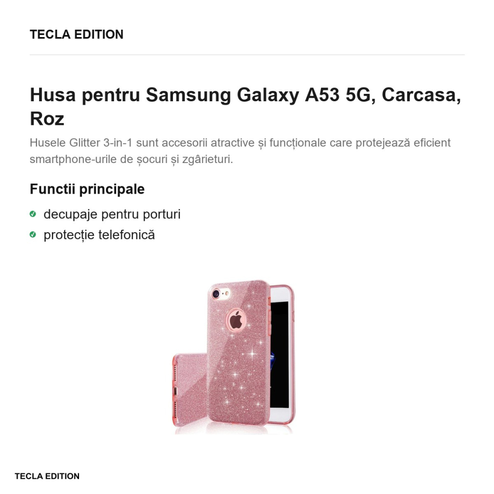 Husa Glitter 3in1 pentru Samsung Galaxy A53 5G, Carcasa, Roz [2]