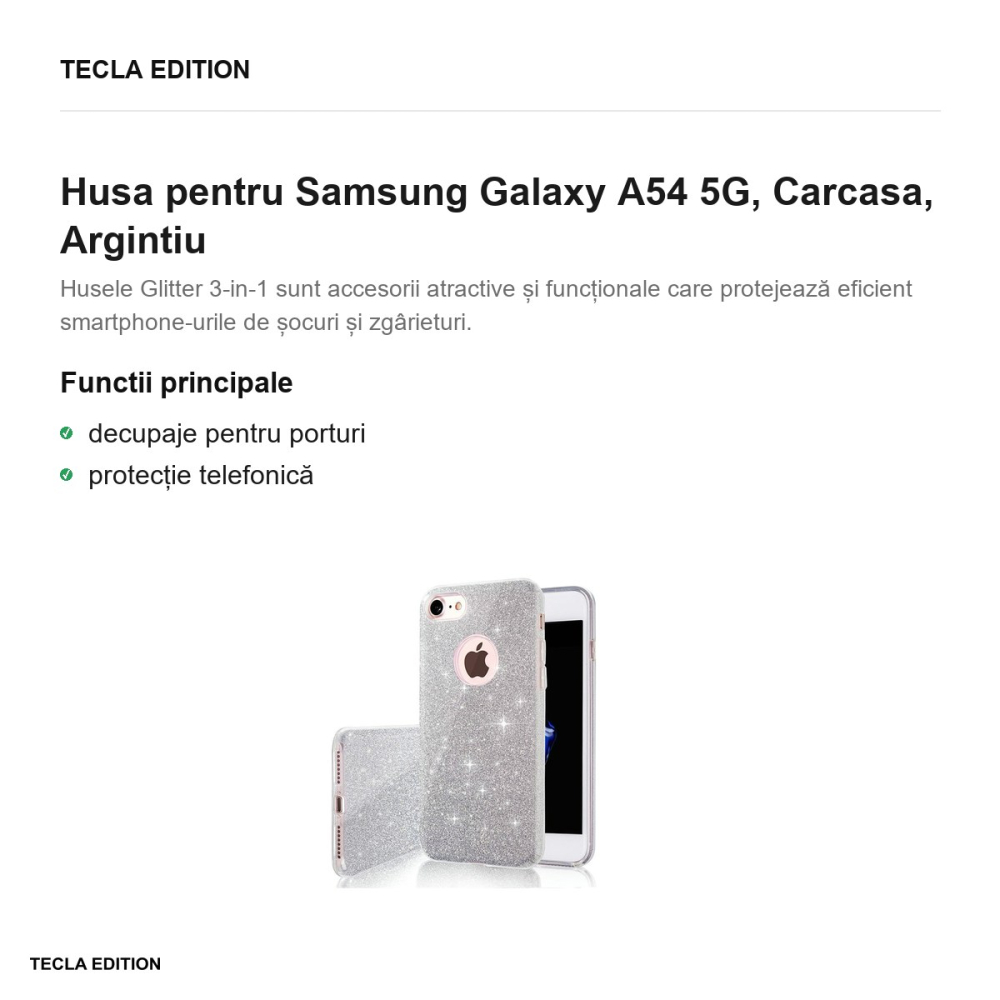 Husa Glitter 3in1 pentru Samsung Galaxy A54 5G, Carcasa, Argintiu [2]