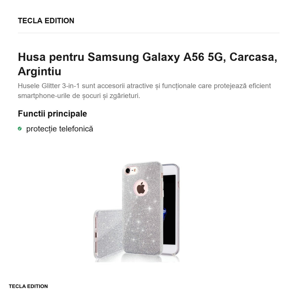 Husa Glitter 3in1 pentru Samsung Galaxy A56 5G, Carcasa, Argintiu [2]