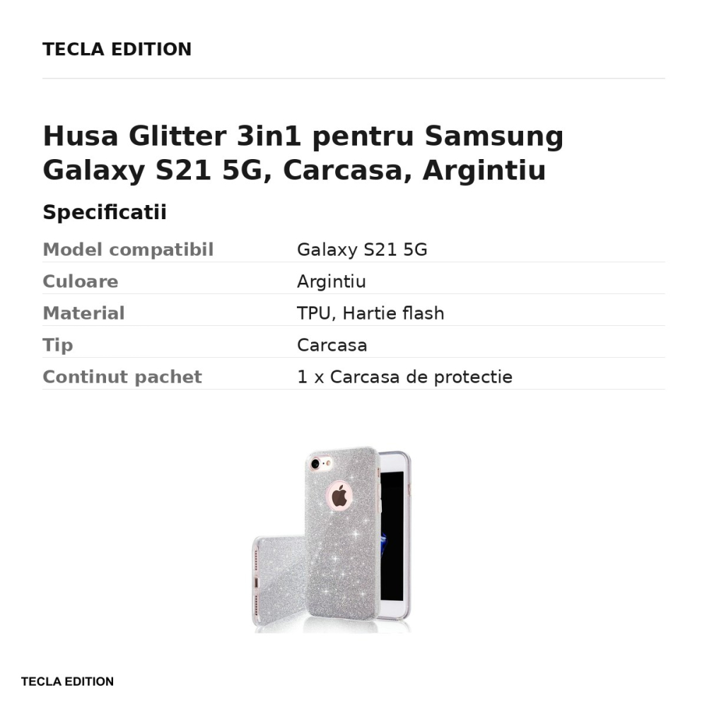 Husa Glitter 3in1 pentru Samsung Galaxy S21 5G, Carcasa, Argintiu [3]