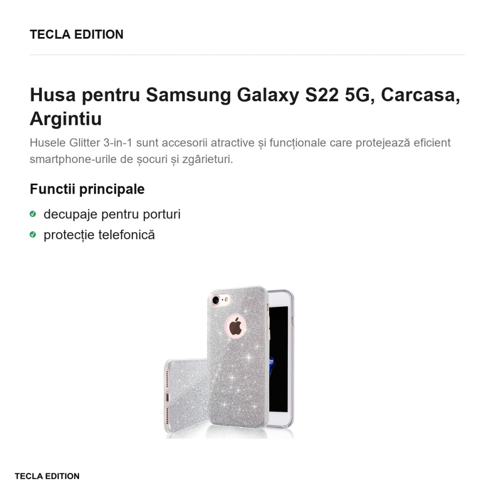 Husa Glitter 3in1 pentru Samsung Galaxy S22 5G, Carcasa, Argintiu [2]