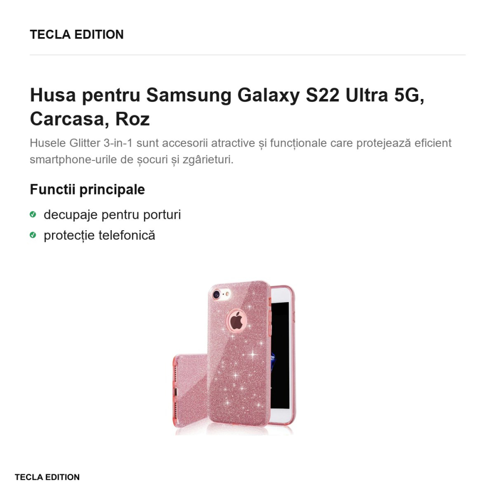 Husa Glitter 3in1 pentru Samsung Galaxy S22 Ultra 5G, Carcasa, Roz [2]