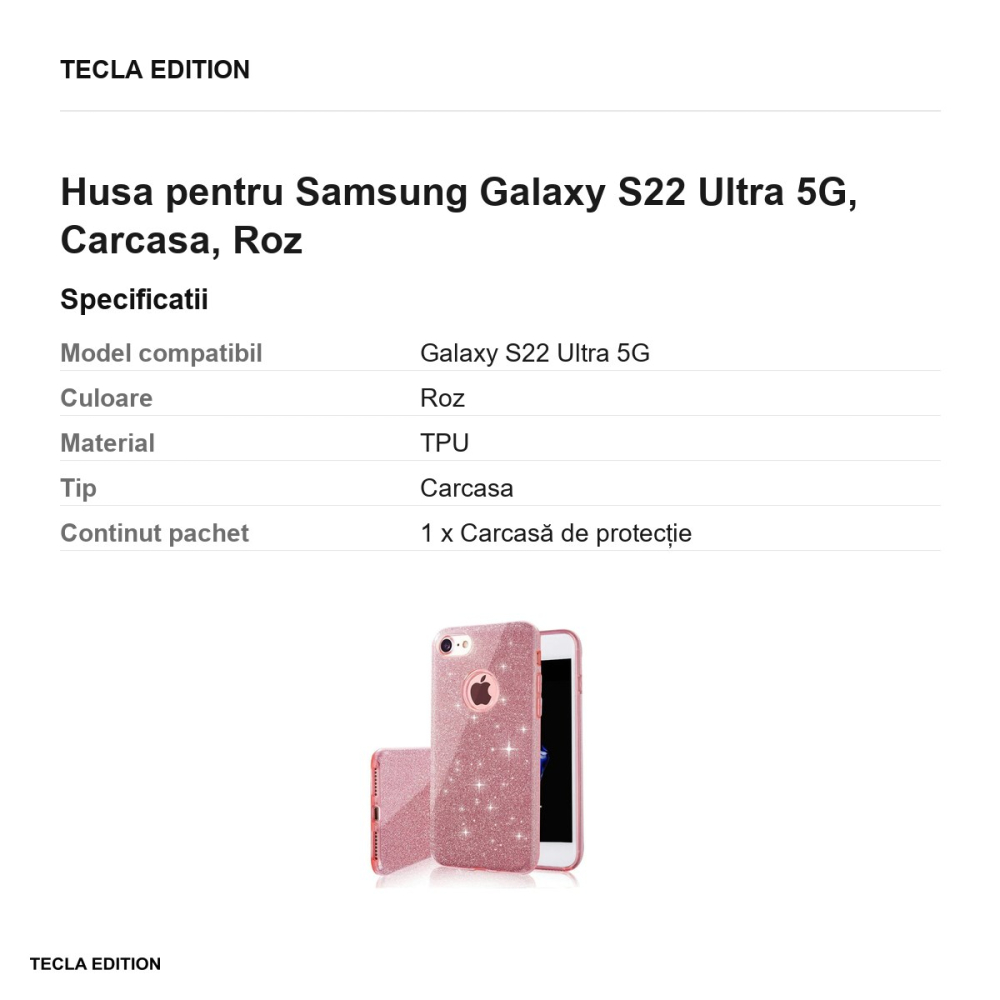 Husa Glitter 3in1 pentru Samsung Galaxy S22 Ultra 5G, Carcasa, Roz [3]