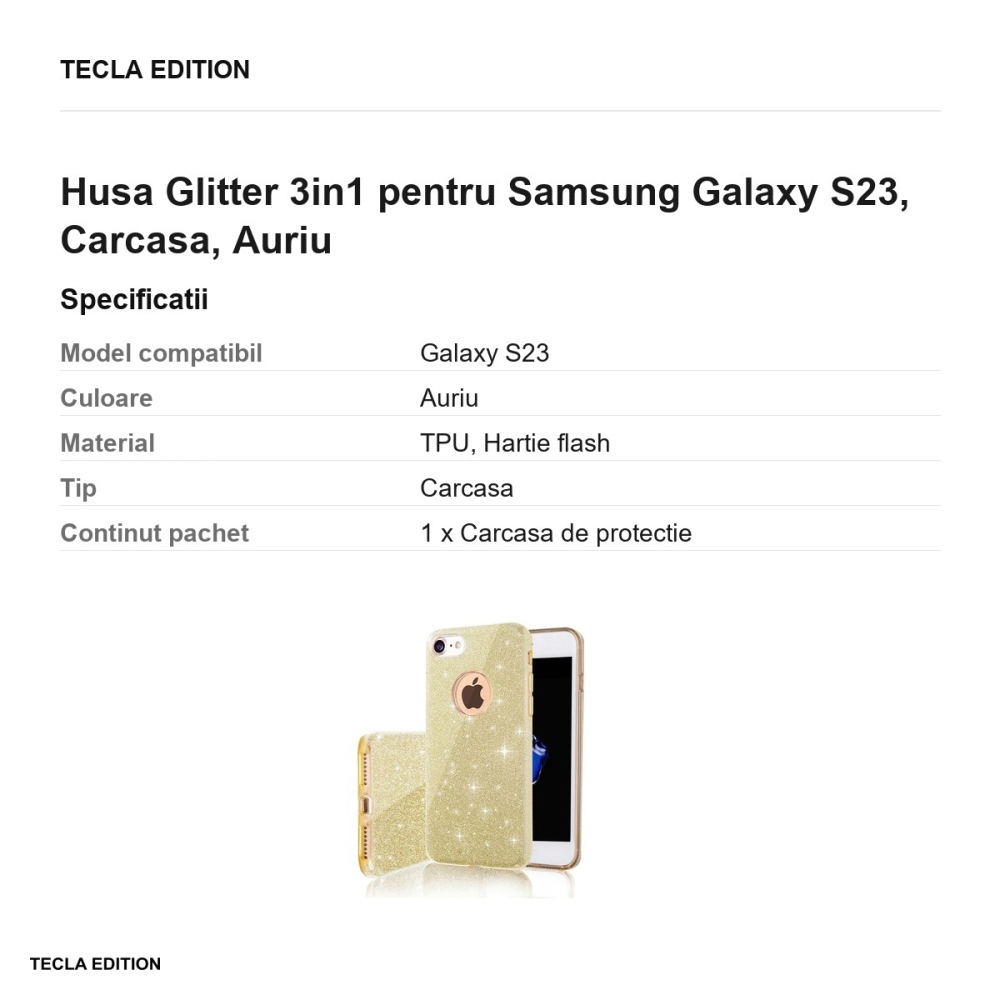 Husa Glitter 3in1 pentru Samsung Galaxy S23, Carcasa, Auriu [3]