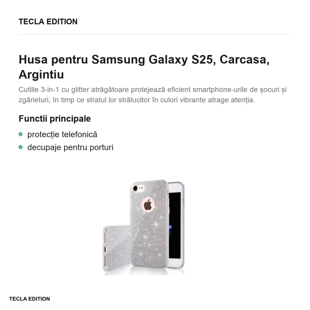 Husa Glitter 3in1 pentru Samsung Galaxy S25, Carcasa, Argintiu [2]