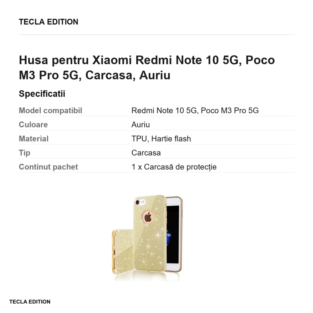 Husa Glitter 3in1 pentru Xiaomi Redmi Note 10 5G, Poco M3 Pro 5G, Carcasa, Auriu [3]