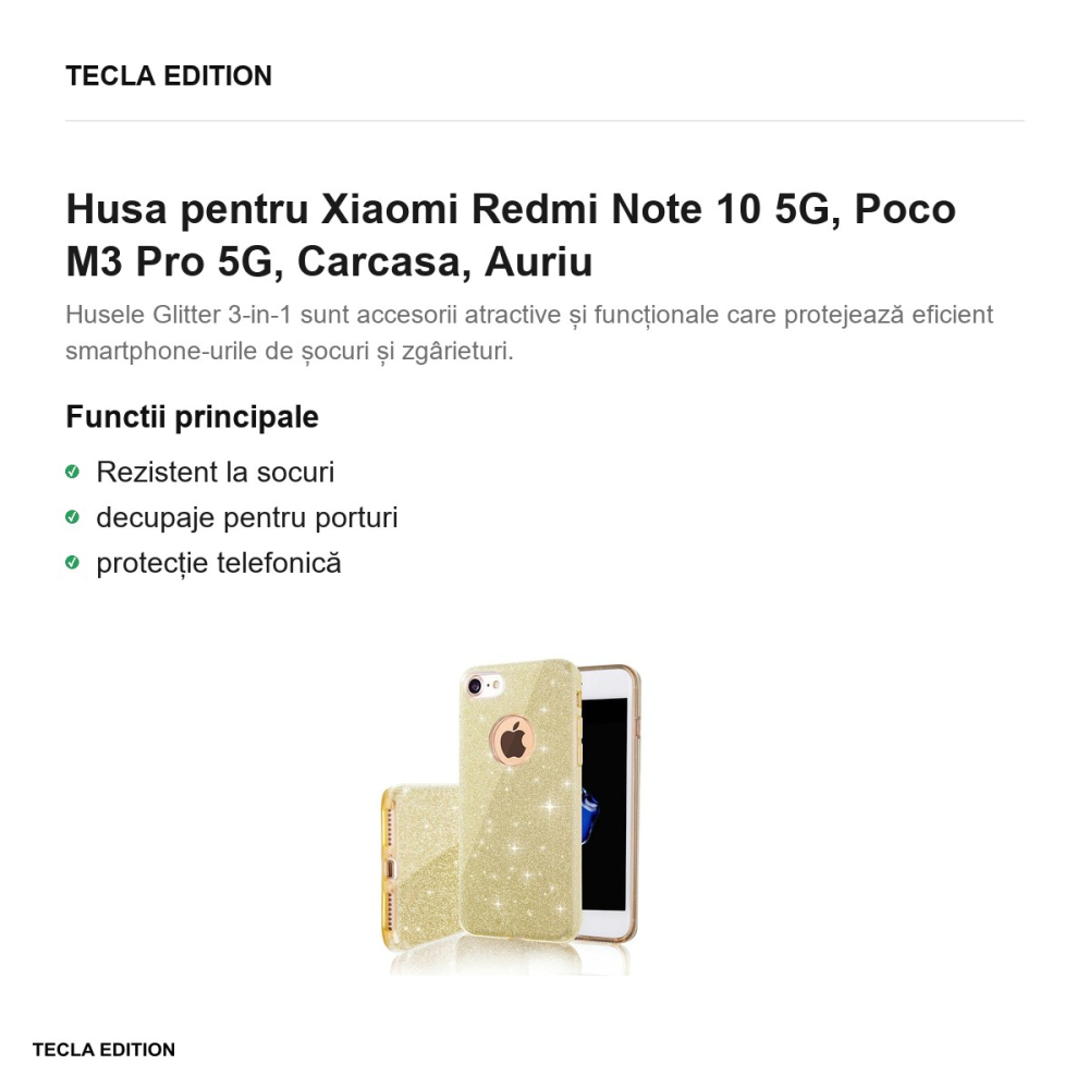 Husa Glitter 3in1 pentru Xiaomi Redmi Note 10 5G, Poco M3 Pro 5G, Carcasa, Auriu [2]