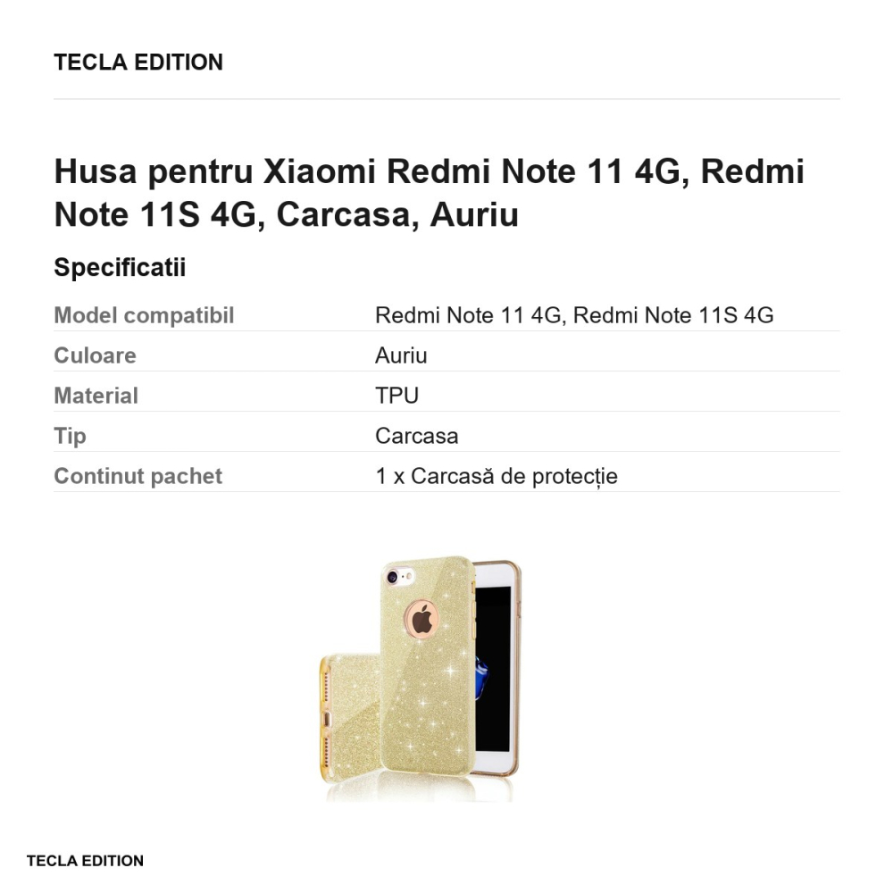 Husa Glitter 3in1 pentru Xiaomi Redmi Note 11 4G, Redmi Note 11S 4G, Carcasa, Auriu [3]