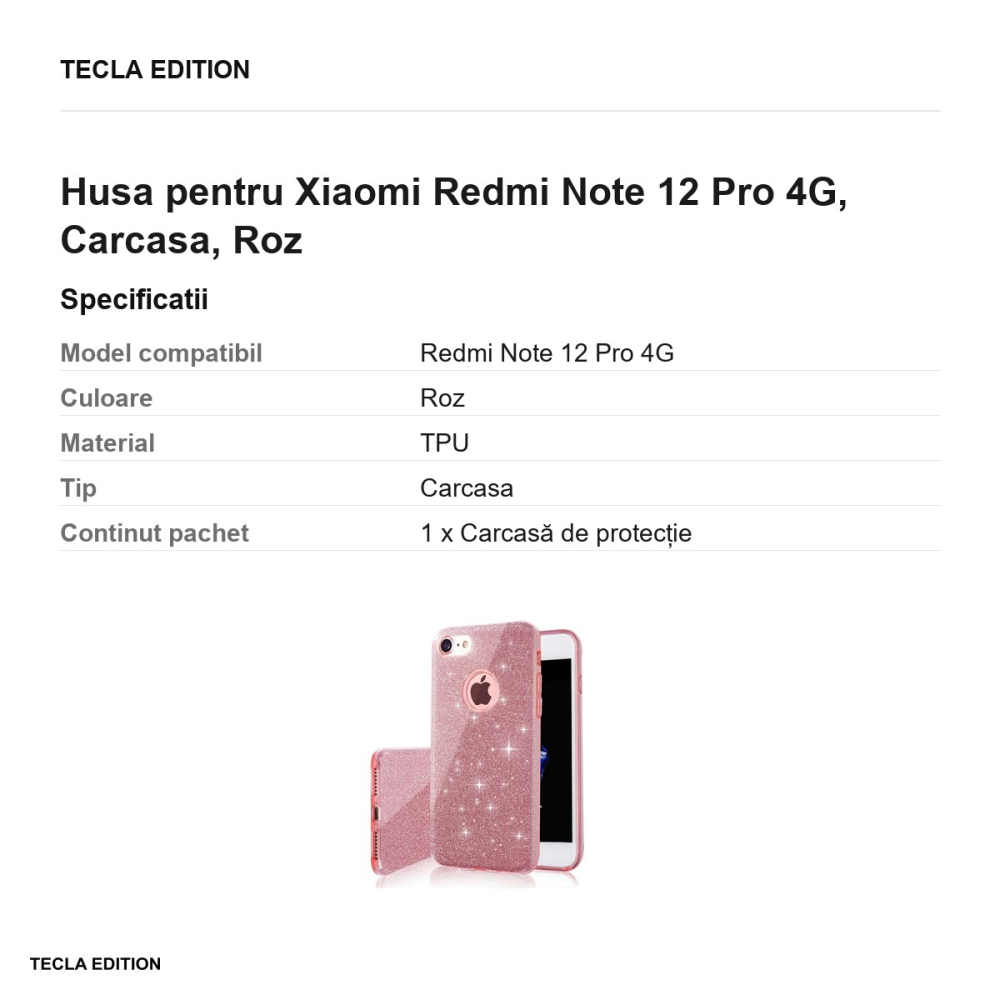 Husa Glitter 3in1 pentru Xiaomi Redmi Note 12 Pro 4G, Carcasa, Roz [3]