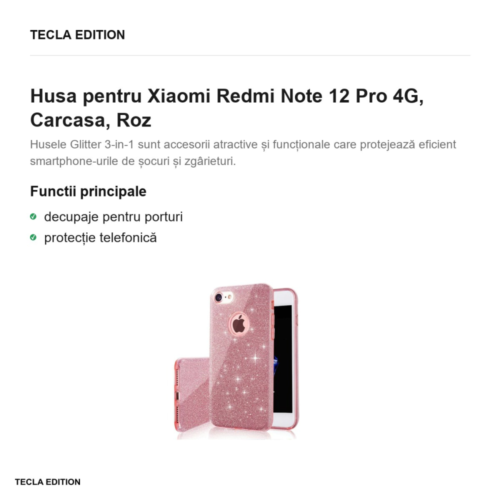 Husa Glitter 3in1 pentru Xiaomi Redmi Note 12 Pro 4G, Carcasa, Roz [2]