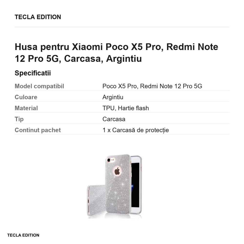 Husa Glitter 3in1 Speed pentru Xiaomi Poco X5 Pro, Redmi Note 12 Pro 5G, Carcasa, Argintiu [3]