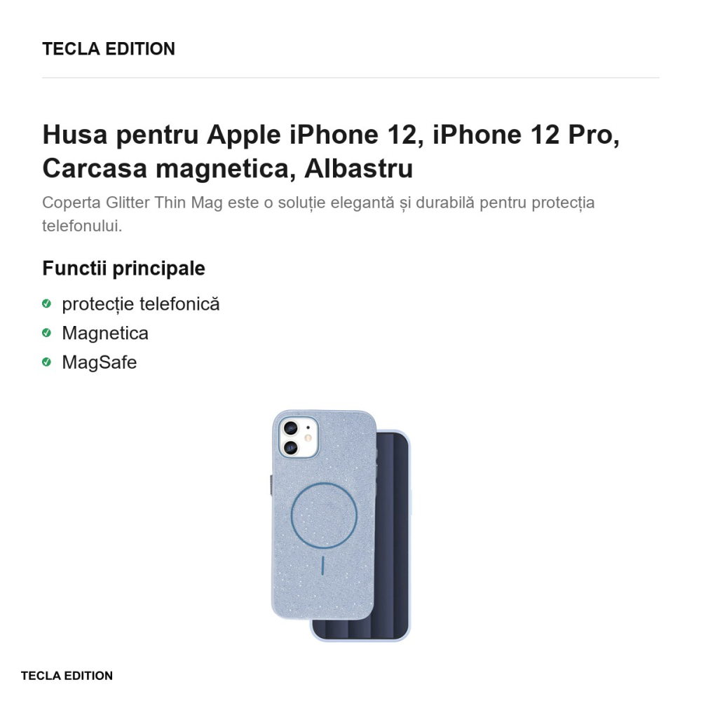 Husa Glitter Thin Mag pentru Apple iPhone 12, iPhone 12 Pro, Carcasa magnetica, Albastru [2]