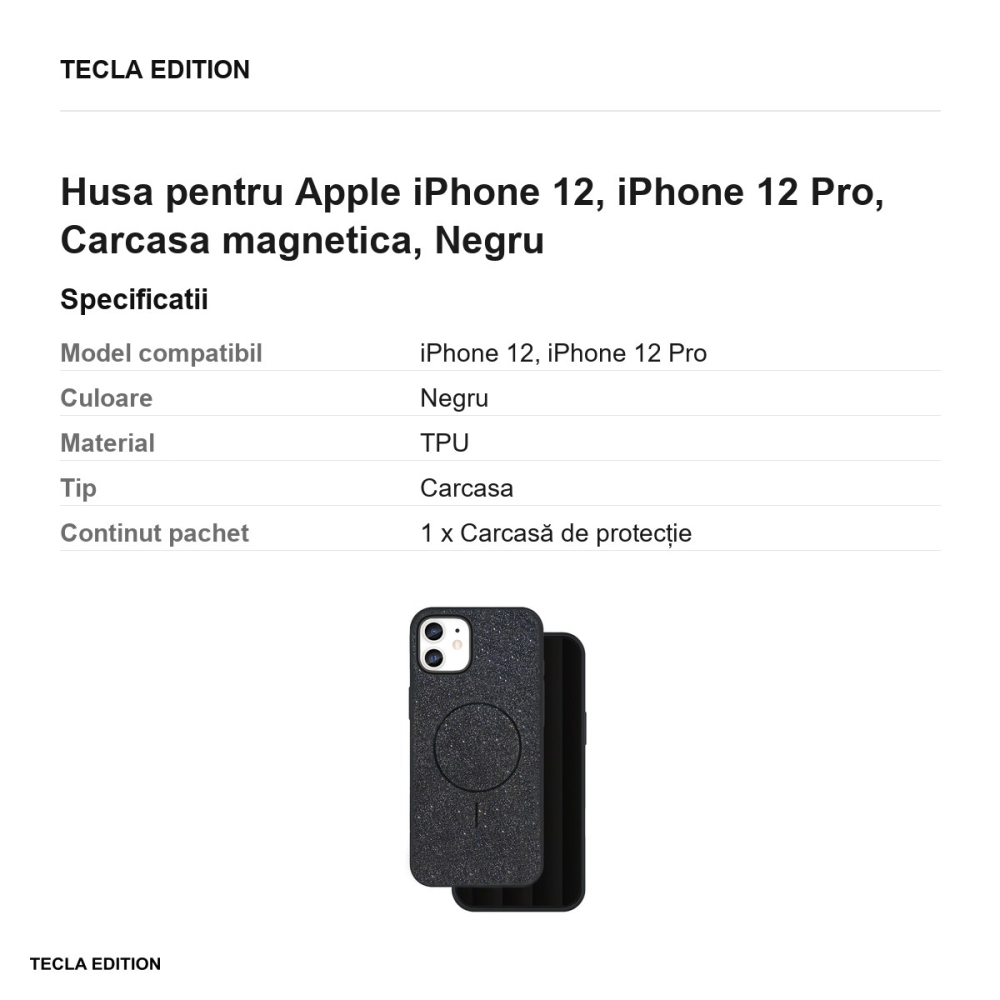 Husa Glitter Thin Mag pentru Apple iPhone 12, iPhone 12 Pro, Carcasa magnetica, Negru [3]