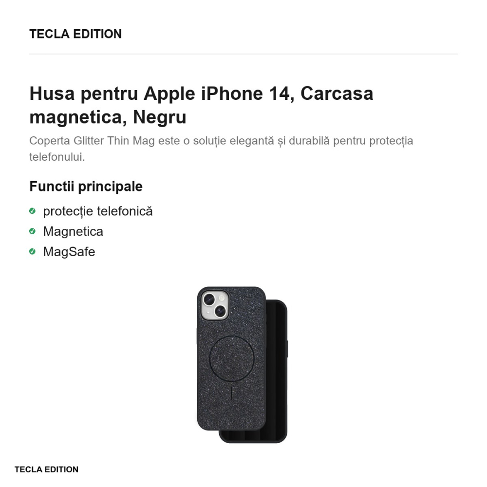 Husa Glitter Thin Mag pentru Apple iPhone 14, Carcasa magnetica, Negru [2]