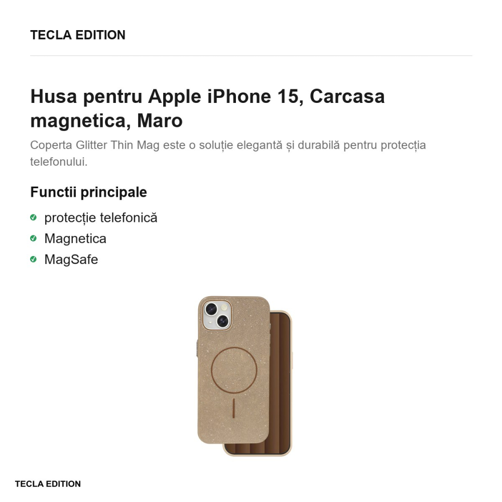 Husa Glitter Thin Mag pentru Apple iPhone 15, Carcasa magnetica, Maro [2]