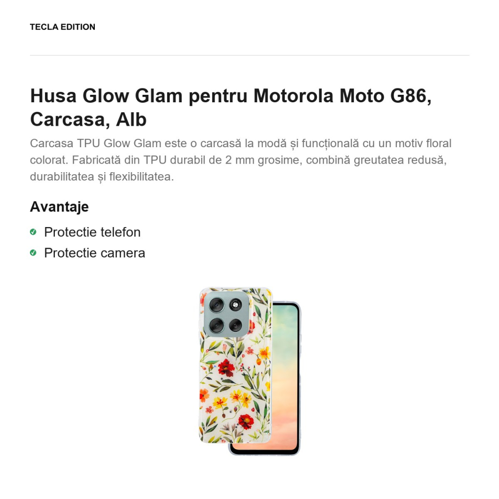 Husa Glow Glam pentru Motorola Moto G86, Carcasa, Alb [2]