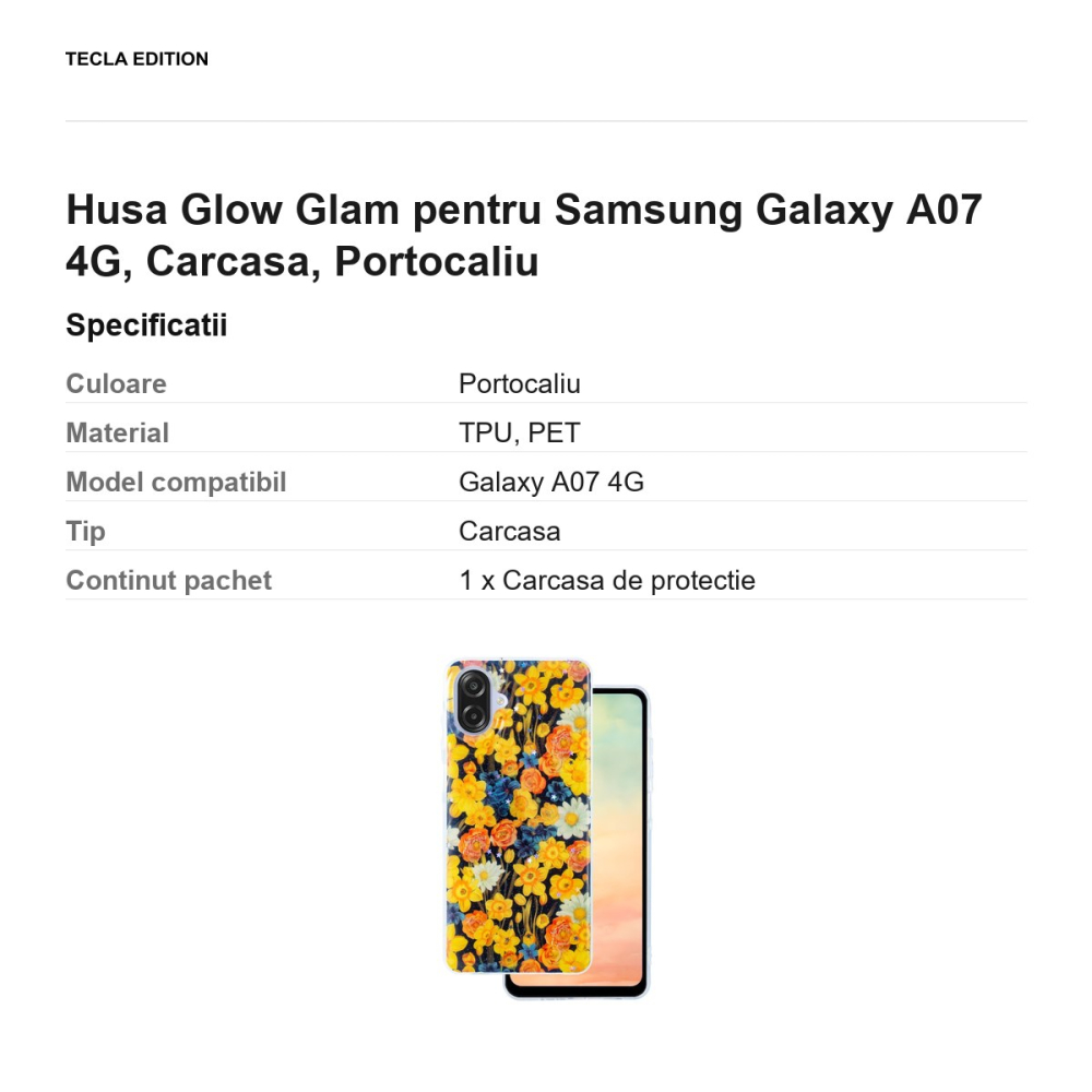 Husa Glow Glam pentru Samsung Galaxy A07 4G, Carcasa, Portocaliu [3]