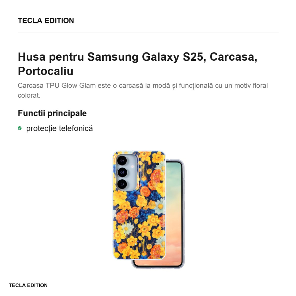 Husa Glow Glam pentru Samsung Galaxy S25, Carcasa, Portocaliu [2]