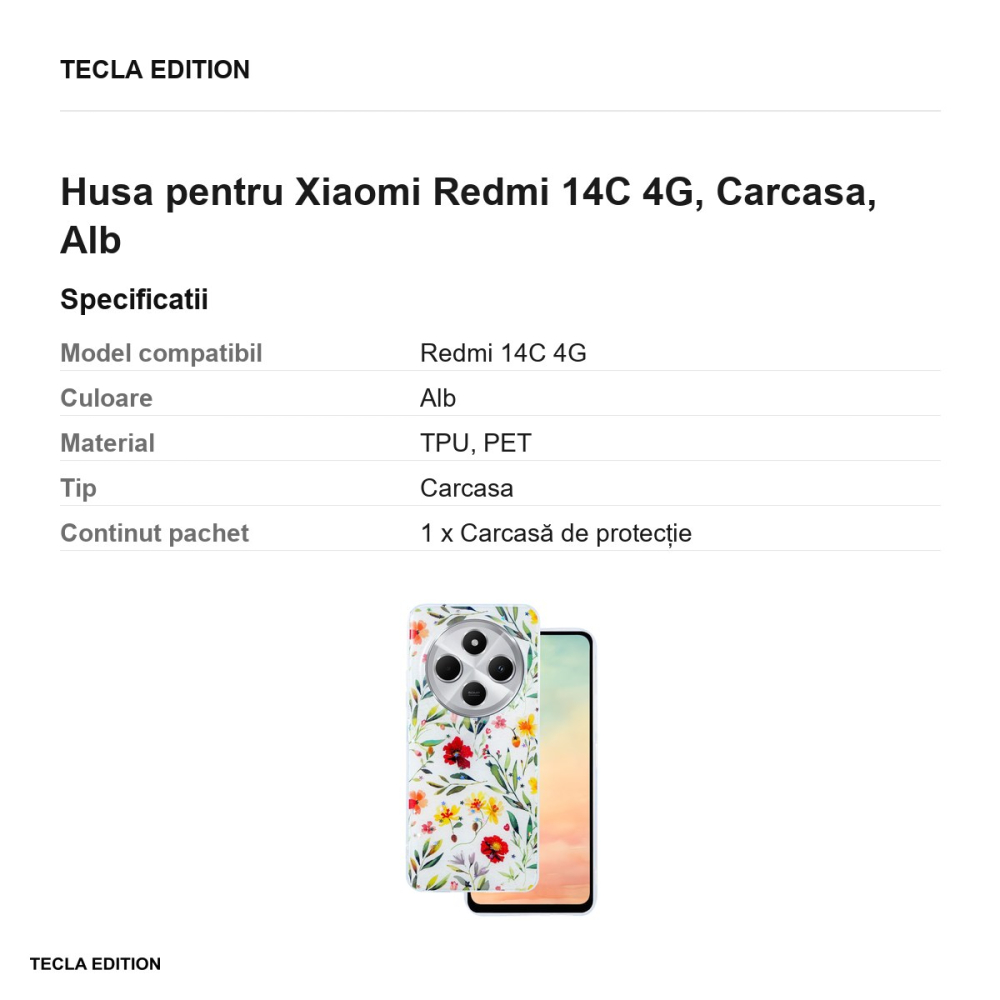 Husa Glow Glam pentru Xiaomi Redmi 14C 4G, Carcasa, Alb [3]