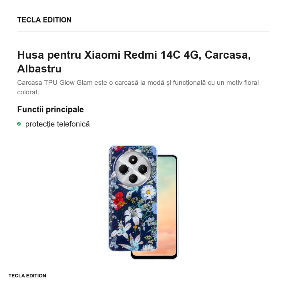 Husa Glow Glam pentru Xiaomi Redmi 14C 4G, Carcasa, Albastru [2]